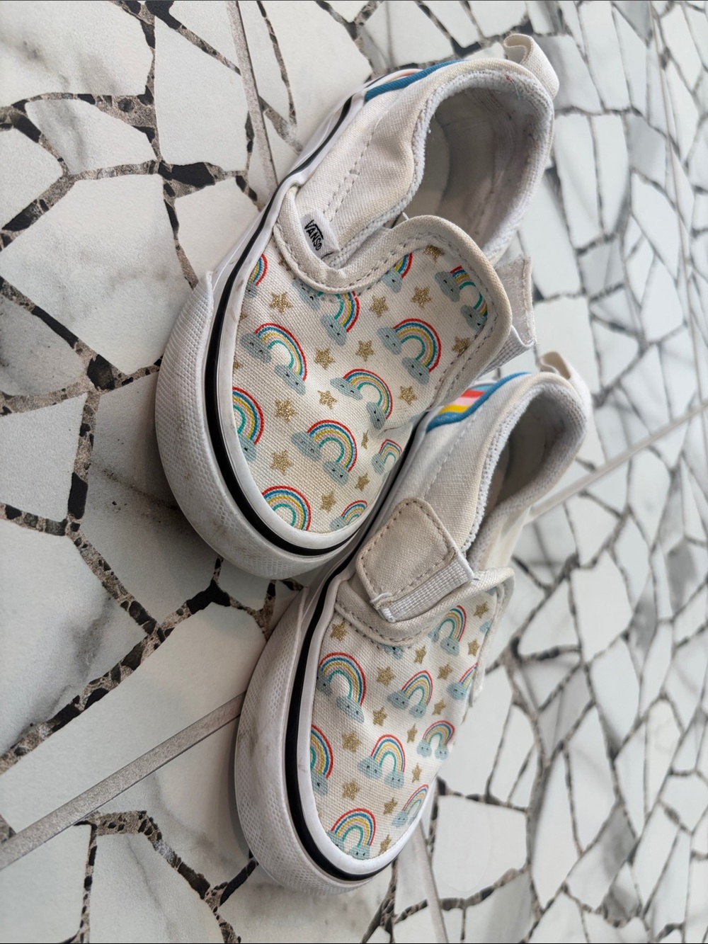 Vans Kids Cream Slip-On Sneakers with Rainbow Motif